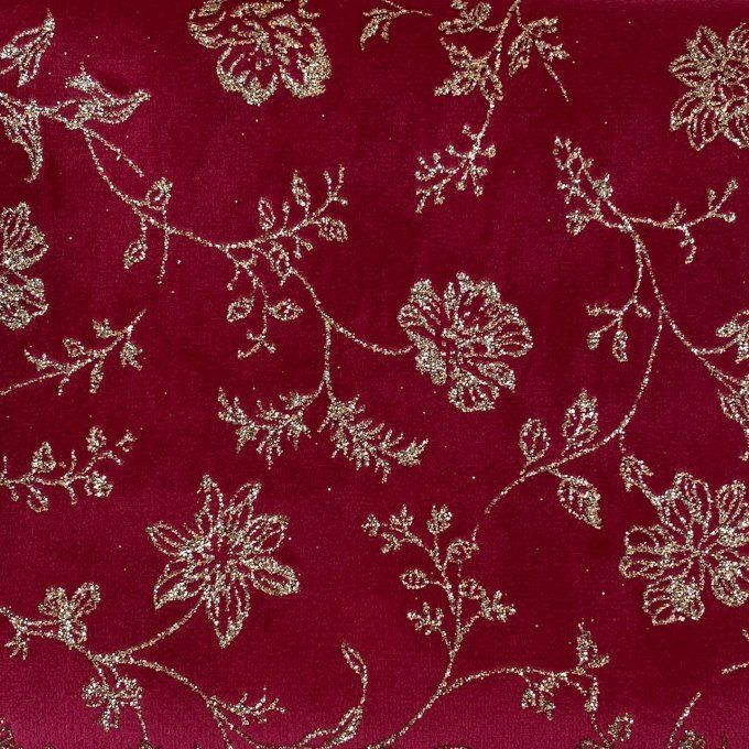 Velours Paillettes Broderie Bordeaux cm 50 x 70